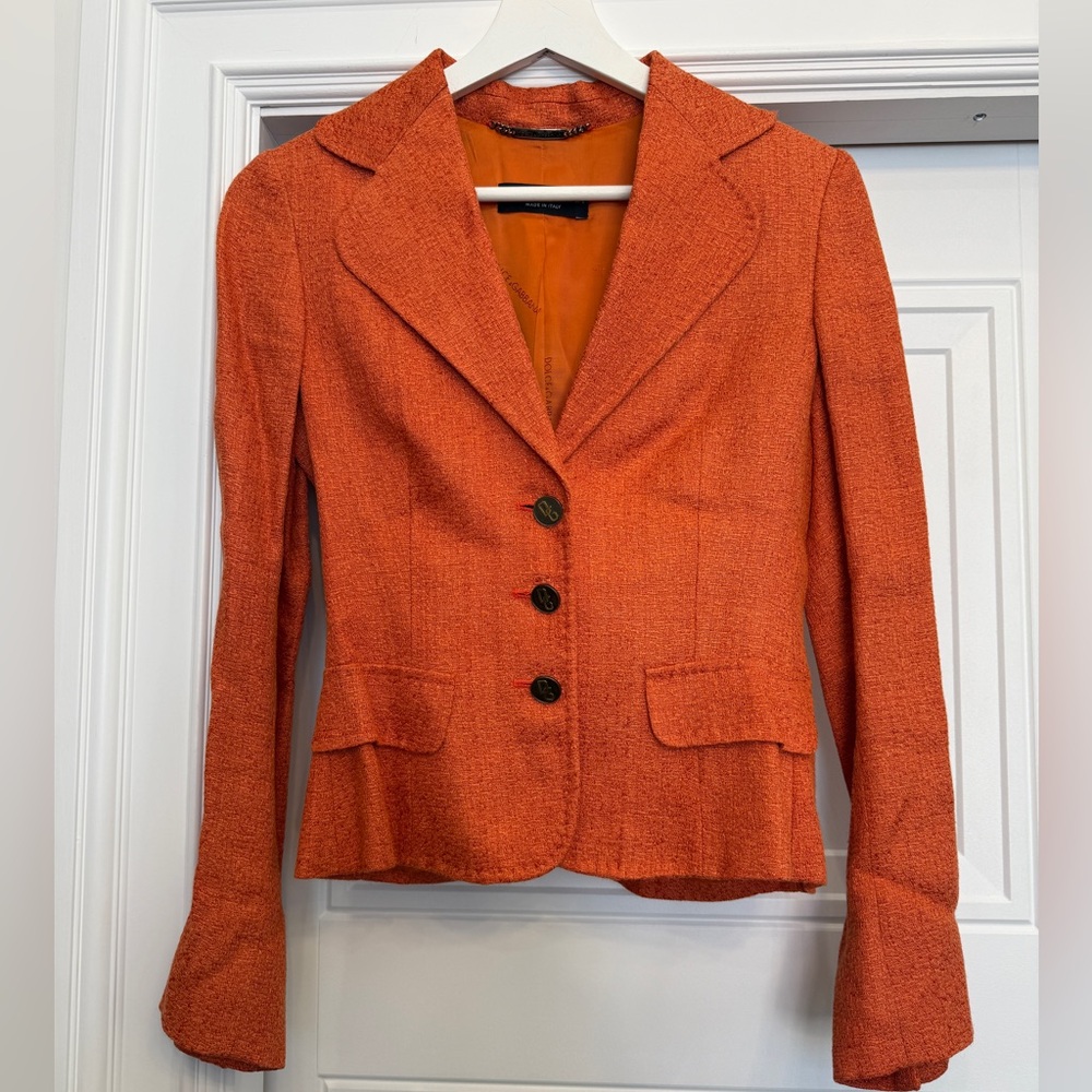 Y2K DOLCE & GABBANA ORANGE LINEN BLAZER 38 0 2 XS 2000s DG BUTTONS